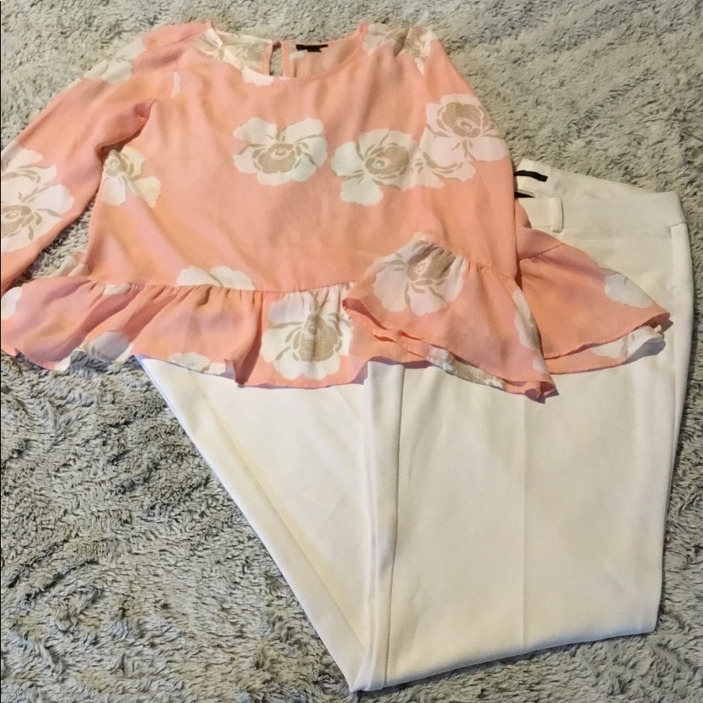 Pink Floral Long Sleeve Ruffle High/Low Top
